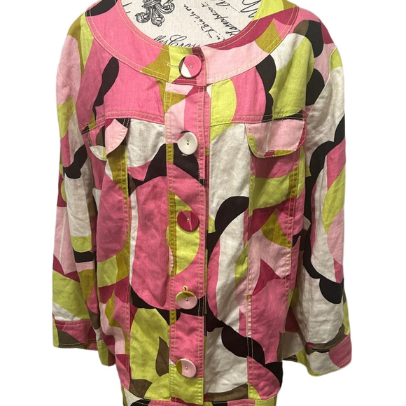 Focus 2000 Linen Colorblock Blazer Plus Size 24W - Picture 6 of 9